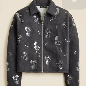 J. Crew Women's Dark Gray Floral Bomber Jacket Size Medium